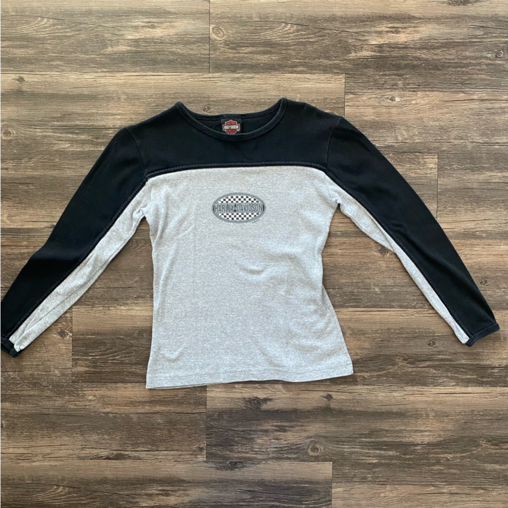 Vintage Harley Davidson Black and Gray Long Sleeve Top